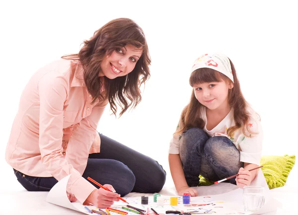 Mother and her little daughter with color paint — Stock Photo, Image