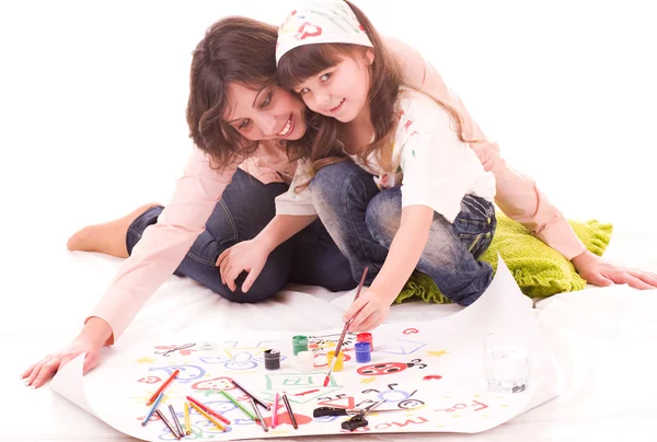 Madre e la sua figlioletta con vernice a colori — Foto Stock