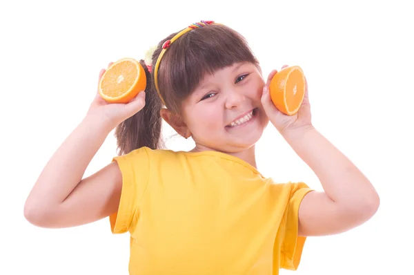 Mooi meisje met sinaasappel — Stockfoto
