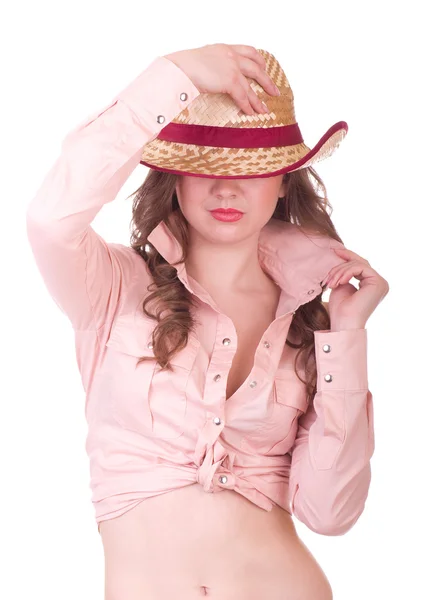 Ładna dziewczyna z kowbojski kapelusz — Zdjęcie stockowe