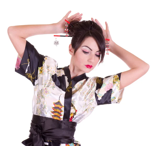 Krásná mladá žena v asijských kostým — Stock fotografie