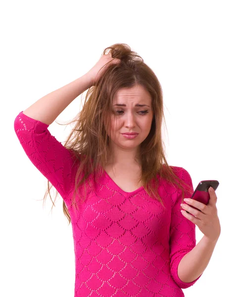Menina se preocupando com o telefone — Fotografia de Stock