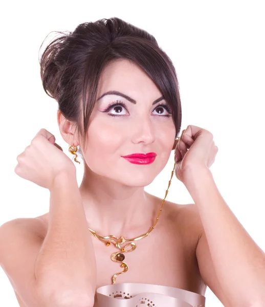 Woman with golden jewelry — Stock Photo, Image