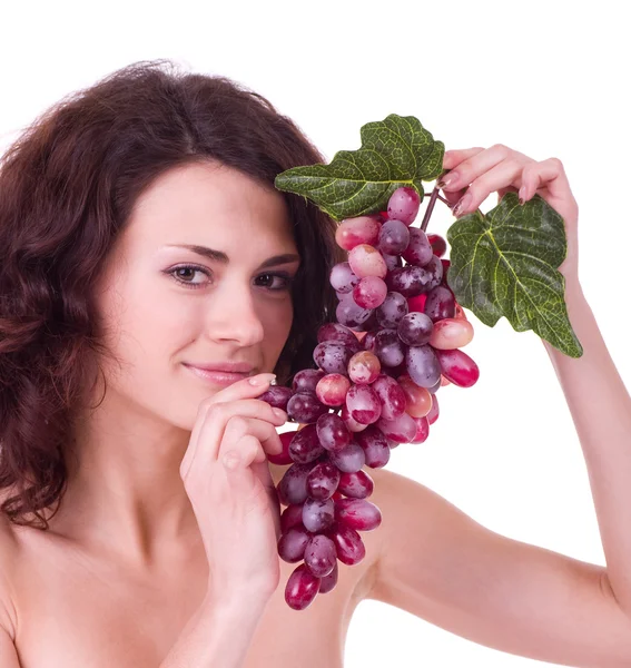 Gyönyörű fiatal nő, piros szőlő — Stock Fotó
