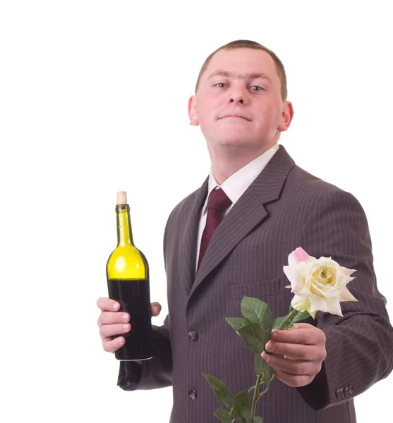 Valentines Man with flowers — Stock Photo, Image
