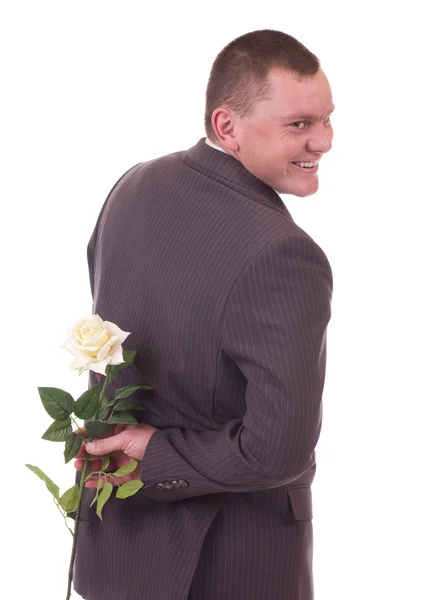 Valentines Man with flowers — Stock Photo, Image