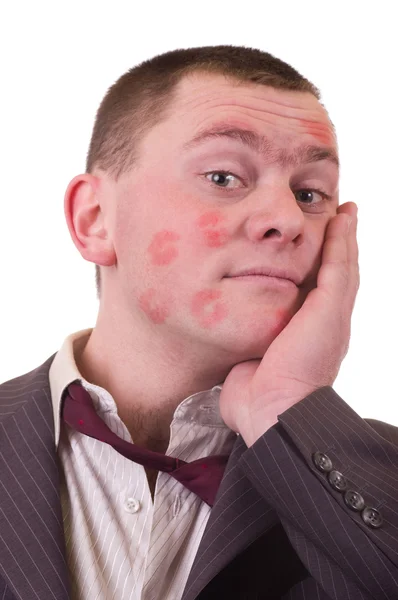 Surpreendido homem beijado terno — Fotografia de Stock