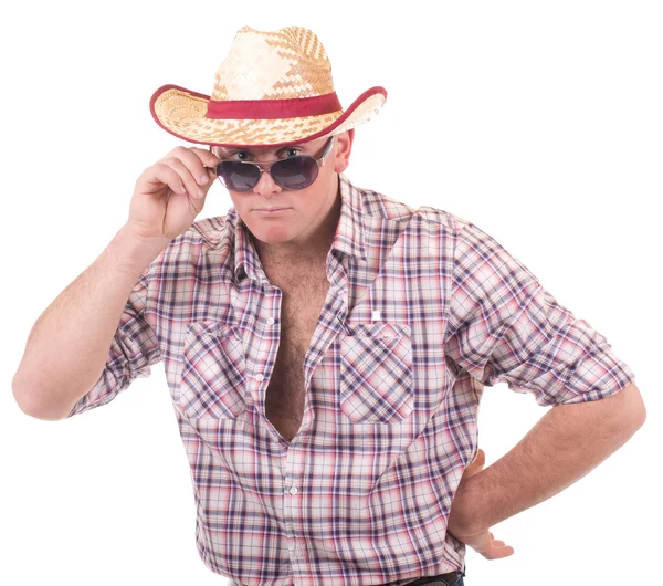 Piękny mężczyzna z kowbojski kapelusz — Zdjęcie stockowe