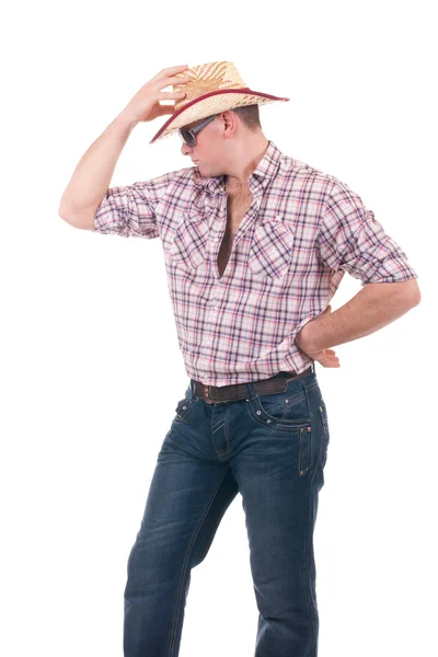 Homem bonito com chapéu de cowboy — Fotografia de Stock