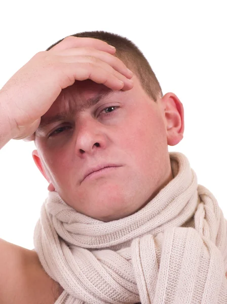 Baş ağrısı olan hasta bir genç adam — Stok fotoğraf