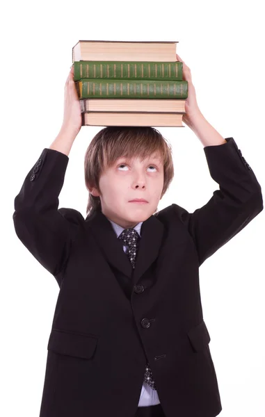 stock image Little schoolboy with books