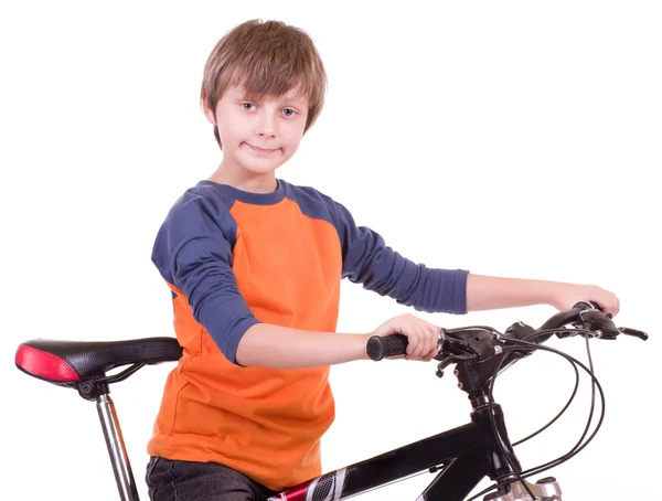 Menino lindo com bicicleta — Fotografia de Stock