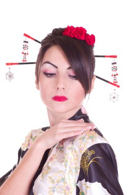 Beautiful young woman in Asian costume clipart