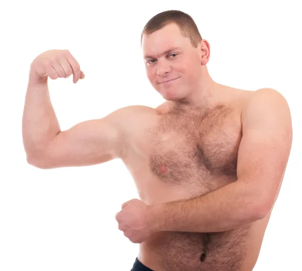 Fiatal férfi izmos test, fehér háttér. — Stock Fotó