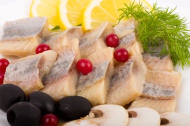 Testy cut herring with vegetable clipart