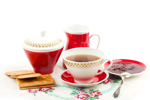 Krásná čajová sada s košíčky — Stock fotografie