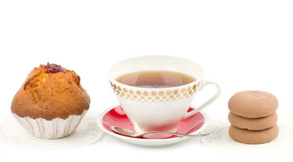 Hermoso juego de té con cupcakes — Foto de Stock
