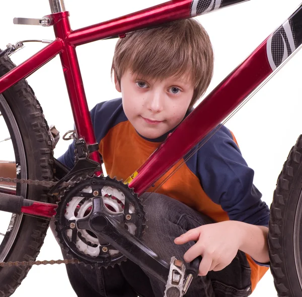 Little beautiful boy with bycicle — Stock Photo, Image