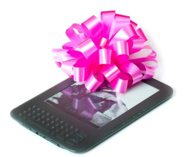 Electronic book with pink bow clipart