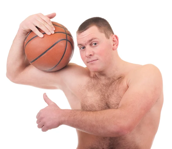 Giovane uomo con pallone da basket arancione — Foto Stock