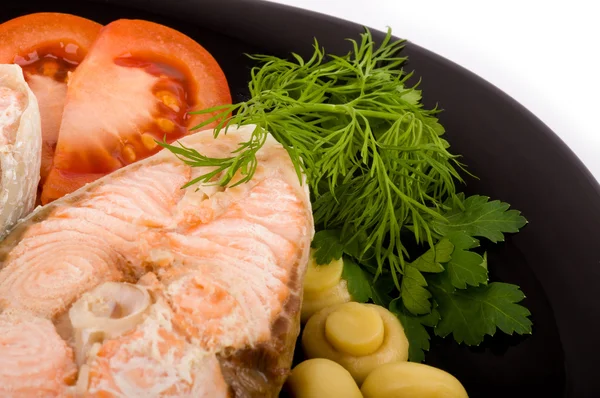 Boiled tasty salmon with vegetable — Stock Photo, Image