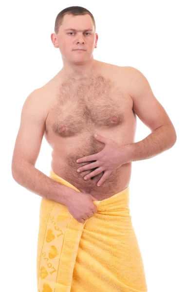 Piękne sportowe człowieka w żółtym ręcznik — Zdjęcie stockowe