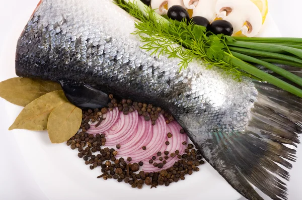 Кусок лосося с овощами — стоковое фото