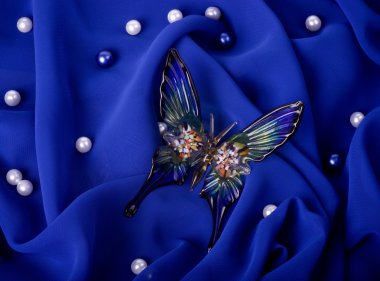 koyu mavi kumaş üzerinde güzel kelebek
