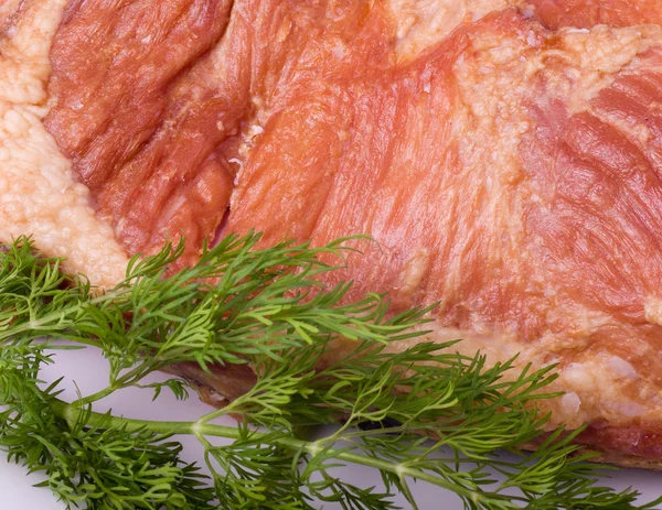 Tasty smoked meat with dill — Stock Photo, Image