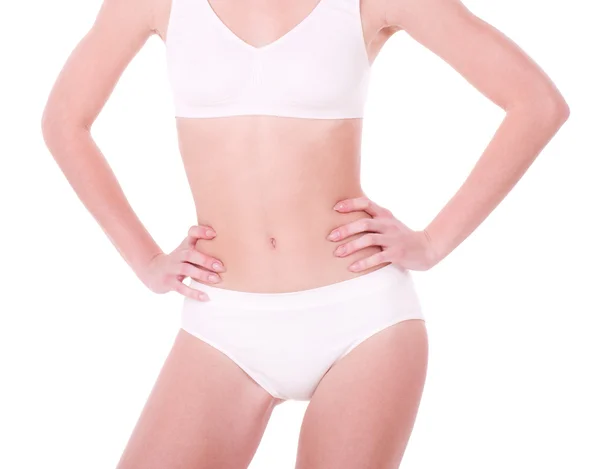 Bela figura feminina em roupa interior branca — Fotografia de Stock