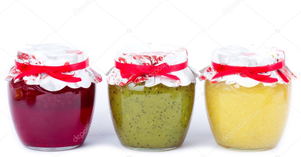 Jar with jam (cherry, kiwi, lemon)