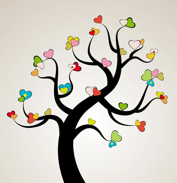 Sevgililer günü kalpleri ağaç yaprak seviyorum. vektör — Stok Vektör
