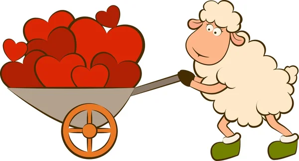 Διάνυσμα κινουμένων σχεδίων αστεία πρόβατα κατέχει μια καρδιά — Διανυσματικό Αρχείο