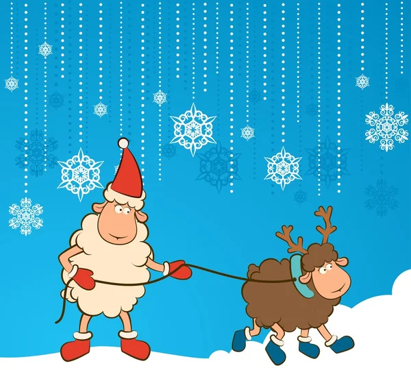 Χριστούγεννα αστείο πρόβατα με τα ελάφια. διάνυσμα — Διανυσματικό Αρχείο