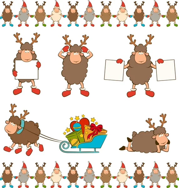 Vánoční sranda ovce s dárky. vektorové sada — Stockový vektor
