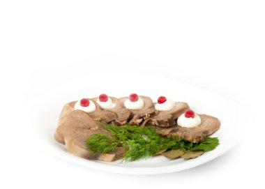 Tasty boiled beef tongue with dill clipart