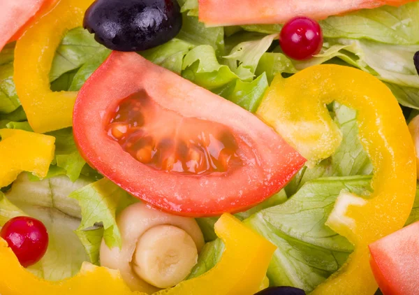 En hälsosam måltid - sallad med grön sallad och grönsaker — Stockfoto