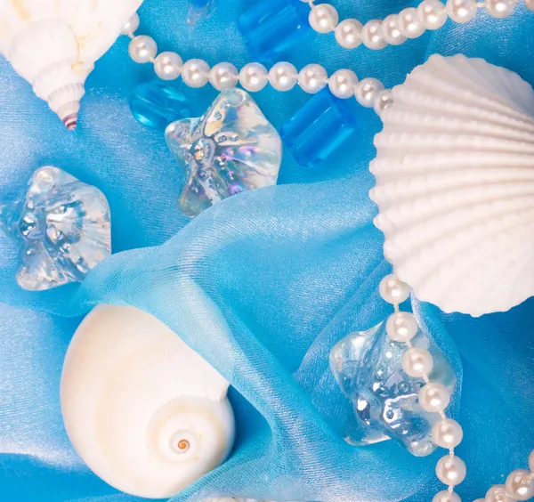 Beautiful exotic shell and stones, pearls — Stock Photo, Image