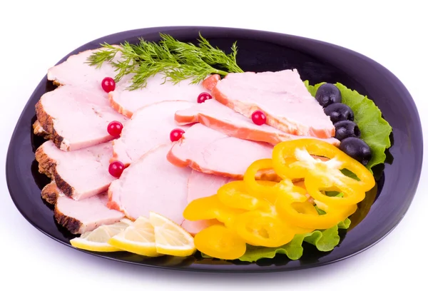 Tasty bacon with pepper on the plate — Stock Photo, Image