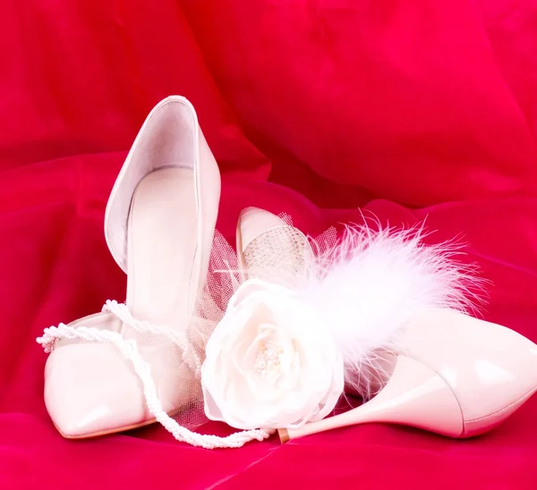La hermosa rosa nupcial con zapatos de boda — Foto de Stock