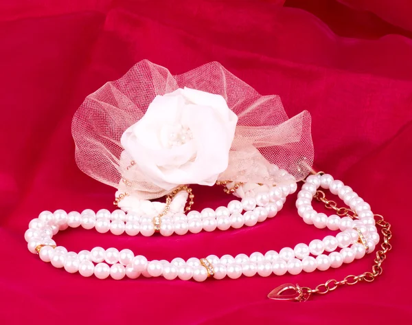 Прекрасная свадебная роза на красном фоне — стоковое фото
