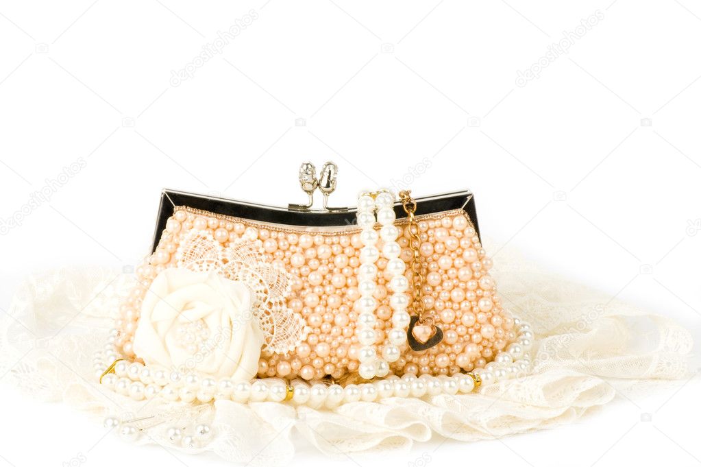 Sexy fashionable handbag with pearl jewelry