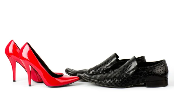 Fashionable male and female shoes isolated on white background. — Stock Photo, Image