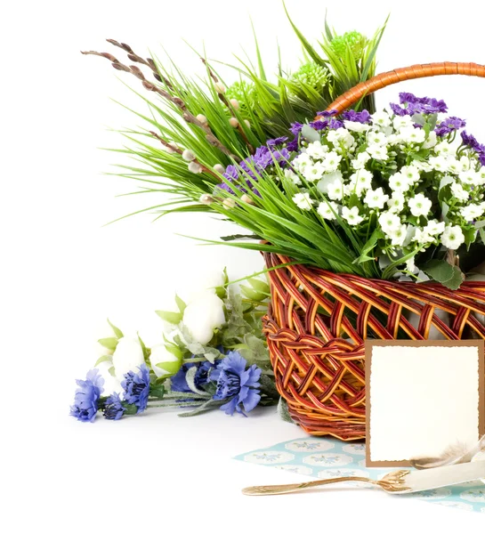 Jarní květiny s transparentem, přidání — Stock fotografie