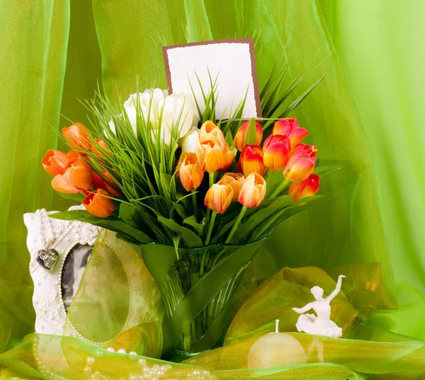 Banner adicionar com tulipas de primavera — Fotografia de Stock
