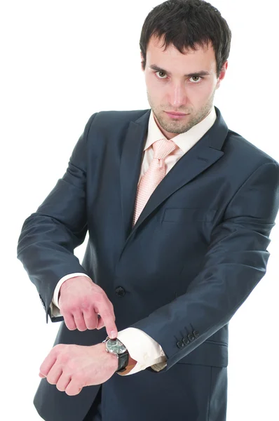 時計仕掛けによって怒りビジネス男の肖像 — ストック写真