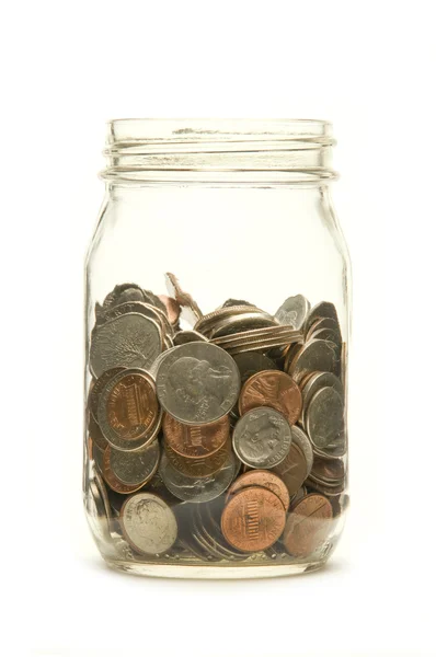 American coins in a glass jar — Stock Photo, Image