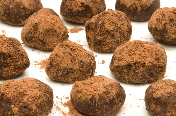 Bunch of chocolate truffles with cocoa powder — Stock Photo, Image