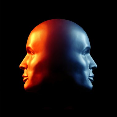 Two-faced head fire and ice statue clipart