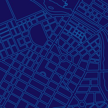 Blue digital map of a generic city clipart